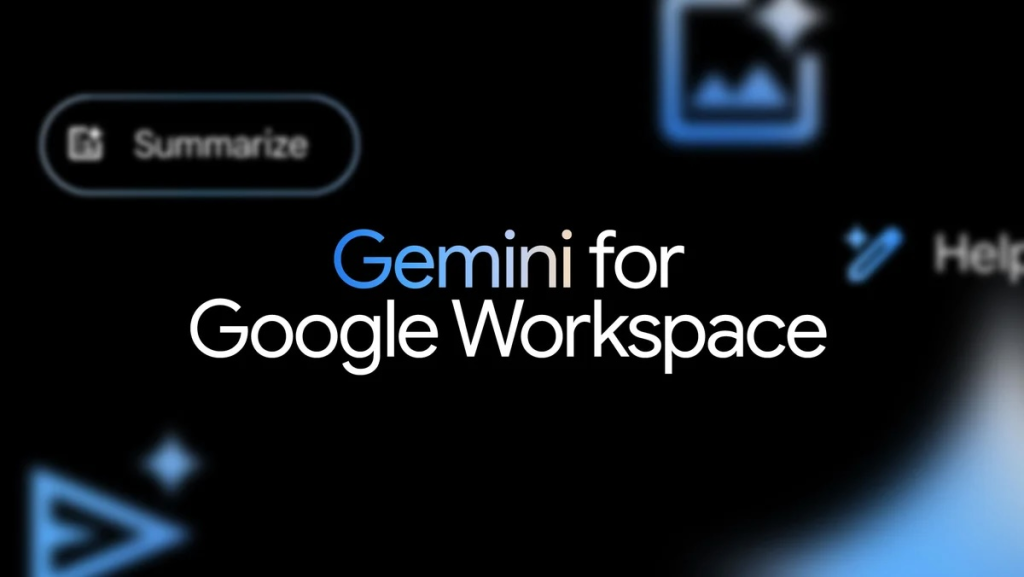 Gemini for Google Workspace logo on a dark background with blue accents